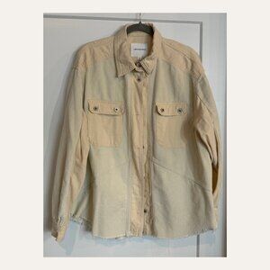 Thread & Supply Corduroy Shacket Frayed Hem Ecru Size M